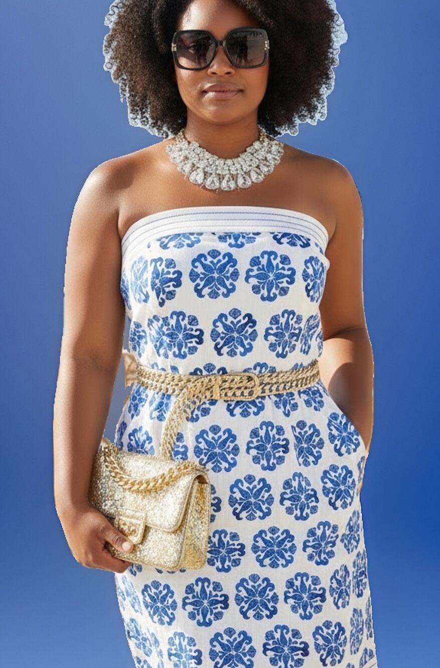 Lilly Pulitzer Strapless White Dress Embroidered Blue Fish |Orig. $375 Worn Once